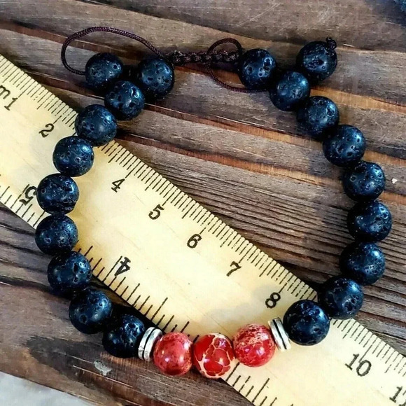 Chakra Healing Gemstone Bracelet Red Aqua Terra Jasper Black Lava - Picture 7 of 7